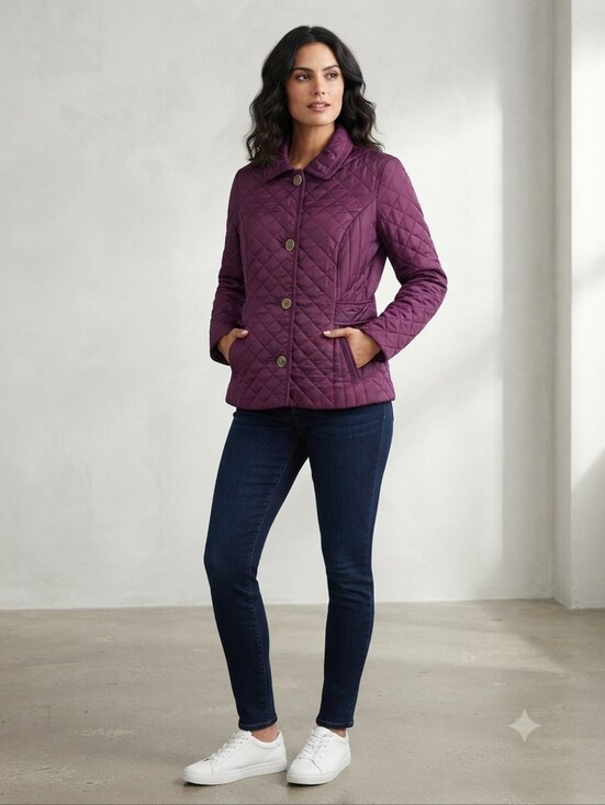 Preston & York Jackets & Blazers - Preston & York Dark Magenta Quilted Long Sleeve Jacket Size M Lightweight Fitted